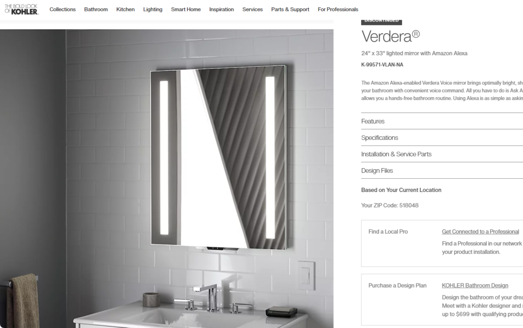 kohler verdera voice lighted mirror