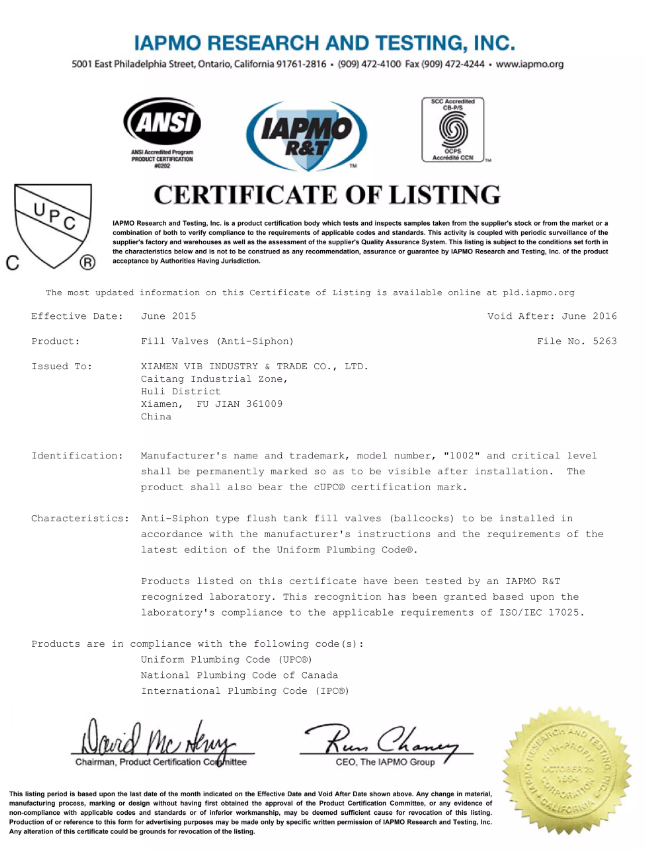 upc certificate