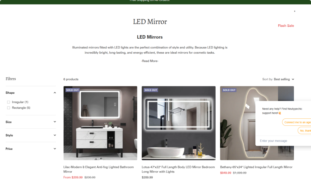 neu type smart mirror with led light