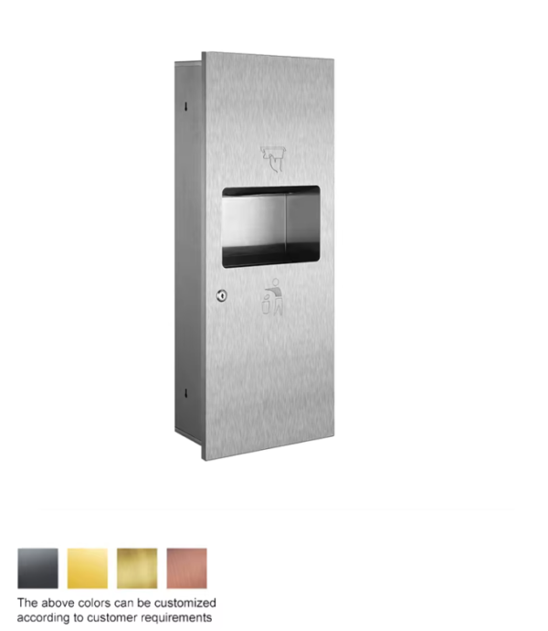 2 in 1 Matt Wall Mounted Stainless Steel Commercial Toilet Bathroom Tissue Hand Paper Towel Holder Dispenser with Trashbin