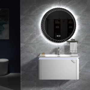 80CM Washroom Vanity Bathroom Storage Mirror Cabinets Led Light Wash Basin Cabinet Set