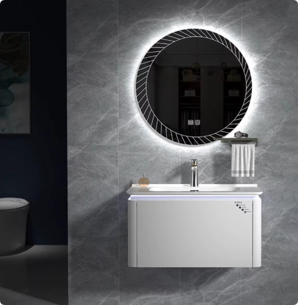 80CM Washroom Vanity Bathroom Storage Mirror Cabinets Led Light Wash Basin Cabinet Set