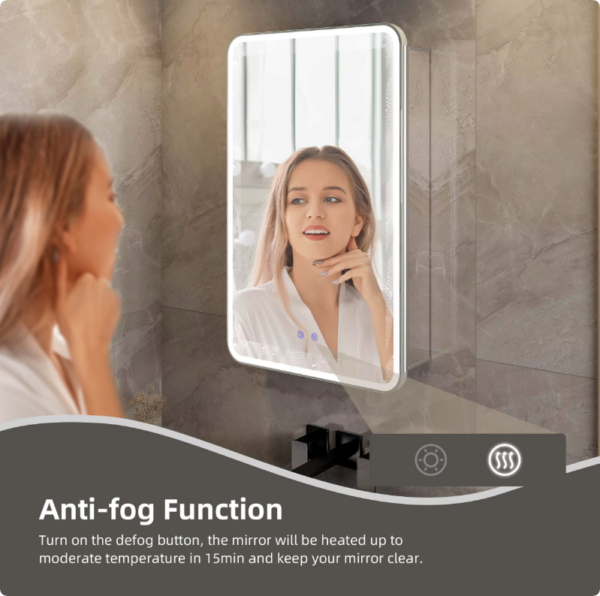 brightness adjustment anti fog electrical outlets usb ports vanity smart led medicine bathroom with light toilet mirror cabinets