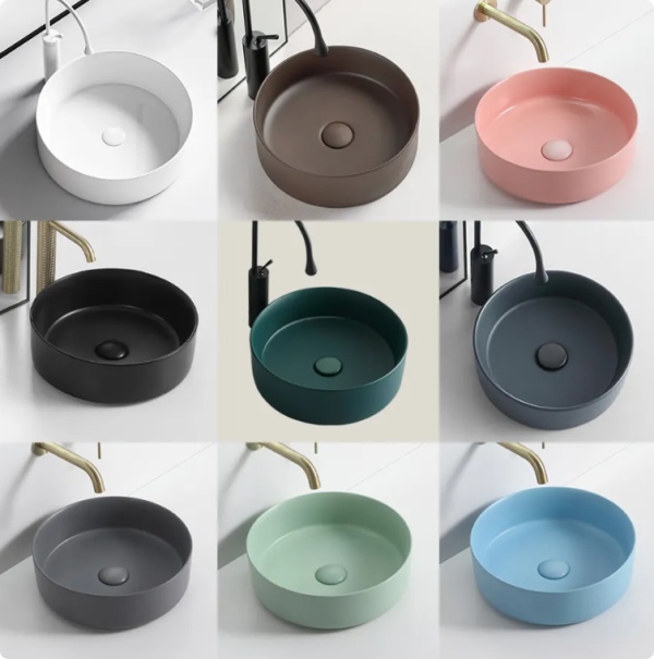factory wholesale high quality matte color bathroom table top above counter round art sink ceramic wash basin for hotel