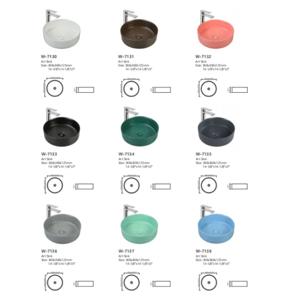 factory wholesale high quality matte color bathroom table top above counter round art sink ceramic wash basin for hotel