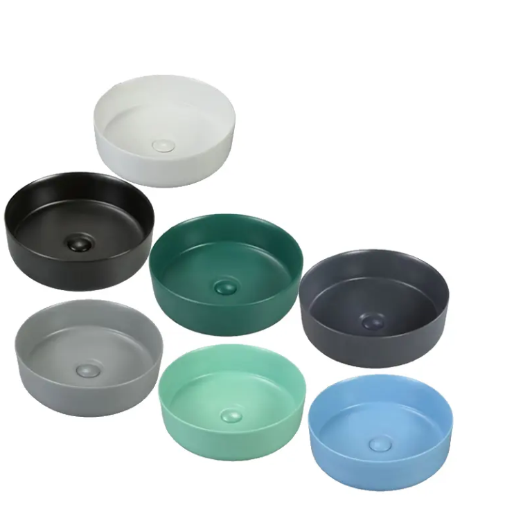 factory wholesale high quality matte color bathroom table top above counter round art sink ceramic wash basin for hotel
