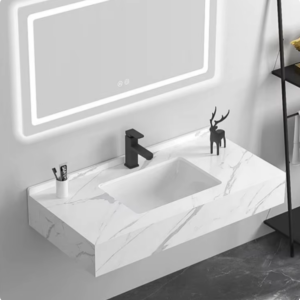 Hotel Floating Marble Ceramic Countertop Integrated Wash Basin Modern Rock Slab Under Counter Bathroom Sink basin