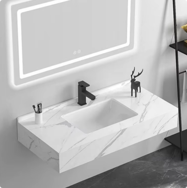 Hotel Floating Marble Ceramic Countertop Integrated Wash Basin Modern Rock Slab Under Counter Bathroom Sink basin
