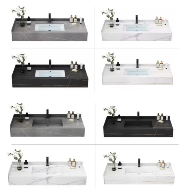 hotel floating marble ceramic countertop integrated wash basin modern rock slab under counter bathroom sink basin