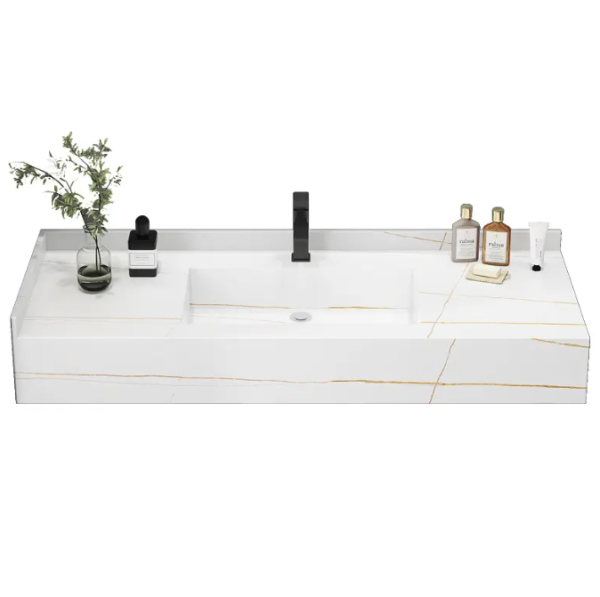 hotel floating marble ceramic countertop integrated wash basin modern rock slab under counter bathroom sink basin