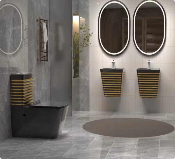 luxury modern one piece marble toilet new wave pattern gold silver line color glazed black ceramic sanitary ware toilet