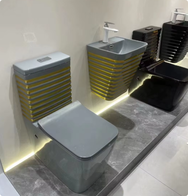luxury modern one piece marble toilet new wave pattern gold silver line color glazed black ceramic sanitary ware toilet