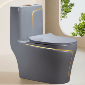 Luxury Sanitarios Inodoros Wc Gold Line Design Water Closet Bathroom Ceramic One Piece Grey Color Flush Washdown Toilets