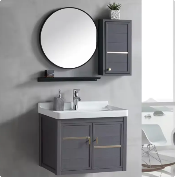 Modern Classic Aluminum Bathroom Cabinet Simple Gray Waterproof Vanity Set Factory Wholesale Custom Design Style oem