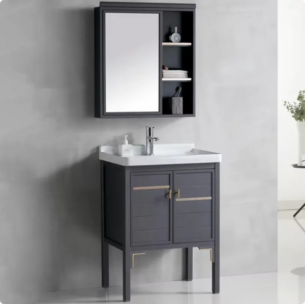 modern classic aluminum bathroom cabinet simple gray waterproof vanity set factory wholesale custom design style oem