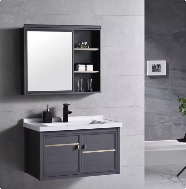 modern classic aluminum bathroom cabinet simple gray waterproof vanity set factory wholesale custom design style oem