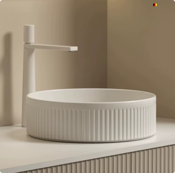 modern design micky white color ceramic oval round groove flute shape bathroom art basin sinks