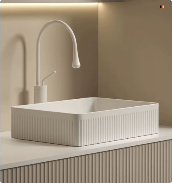 modern design micky white color ceramic oval round groove flute shape bathroom art basin sinks