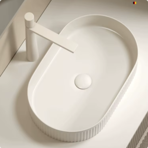 Modern Design Micky White Color Ceramic Oval Round Groove Flute Shape Bathroom Art Basin Sinks