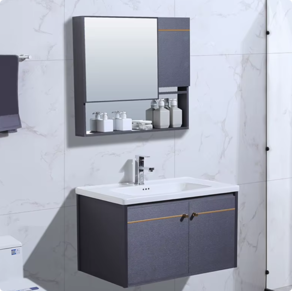 modern classic aluminum bathroom cabinet simple gray waterproof vanity set factory wholesale custom design style oem