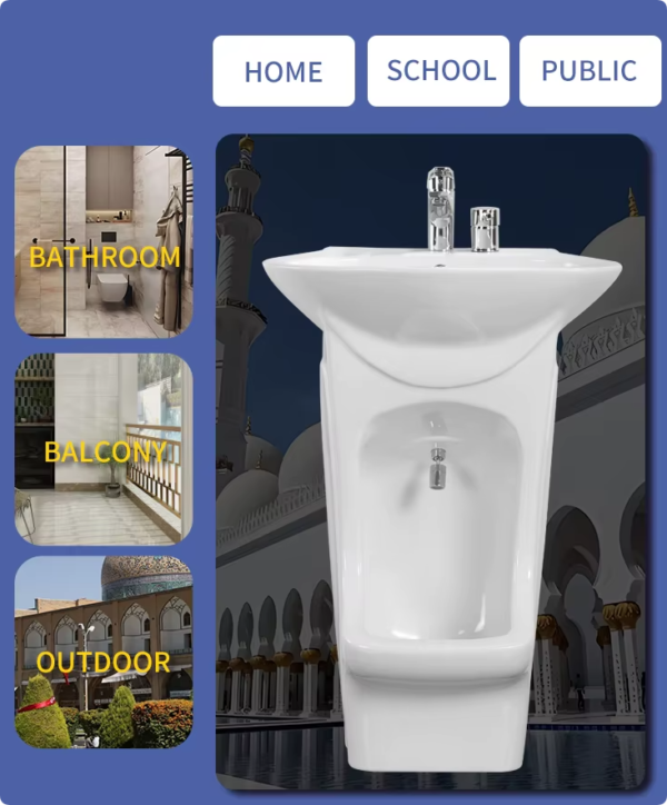 muslim full standing double level bathroom ceramic wash feet wudu basin sink