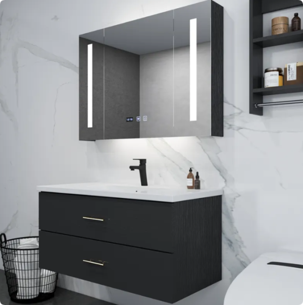 simplicity wooden bathroom furniture vanity cabinet set with sink mirror wall mounted type color
