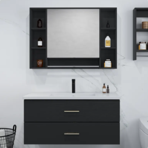 Simplicity Wooden Bathroom Furniture Vanity Cabinet Set with Sink Mirror Wall Mounted Type color