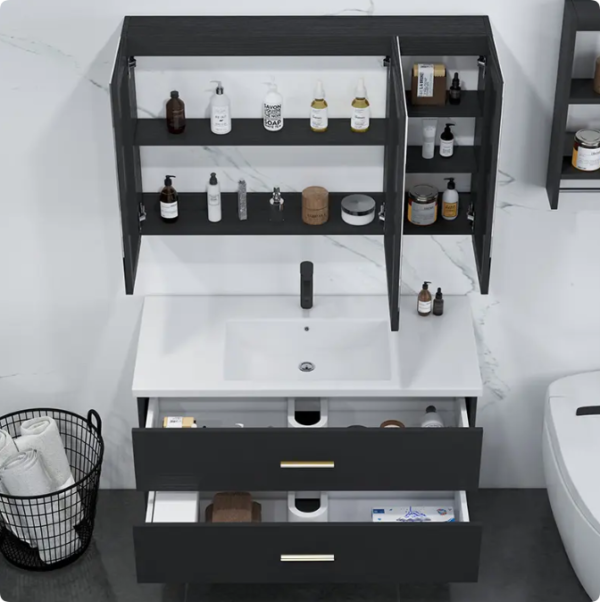simplicity wooden bathroom furniture vanity cabinet set with sink mirror wall mounted type color