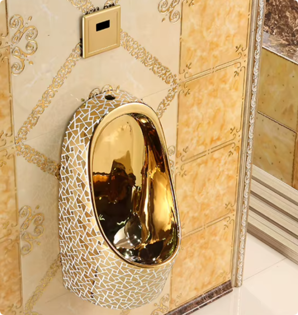 small size man used ceramic wall hung auto flush gold color urinal