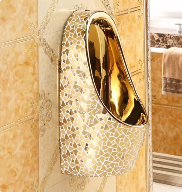 small size man used ceramic wall hung auto flush gold color urinal