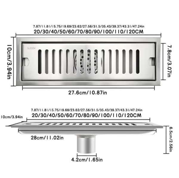 t6 linear sus304 long floor drain stainless steel shower floor drain for bathroom and shower room drainage