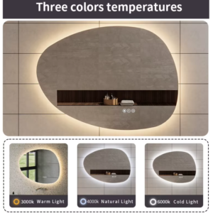 Three Color Lights Horizontal Vertical Stepless Dimmable Irregular LED Mirror Wall Led Bathroom Vanity Mirror With 3 Light