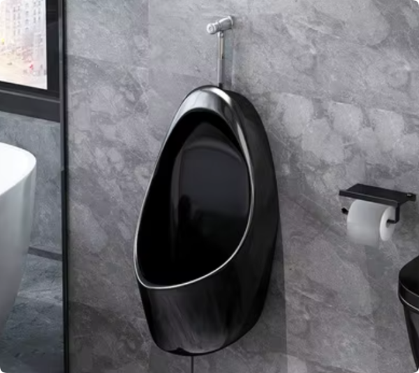 small size man used ceramic wall hung auto flush gold color urinal (copy)