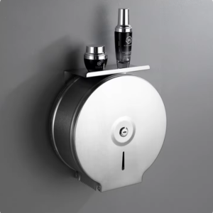 Wall Mounted Jumbo Stainless Steel Waterproof Toilet Tissue Box Holder Paper Roll Towel Dispenser with Cell Phone Shelf