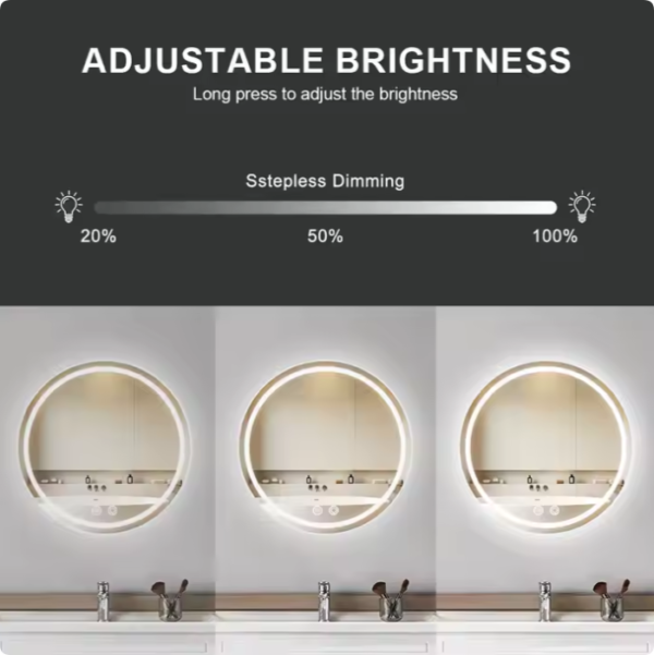 washroom wall touch switch hotel toilet intelligent anti fog touch screen smart round led bathroom mirrors with led light