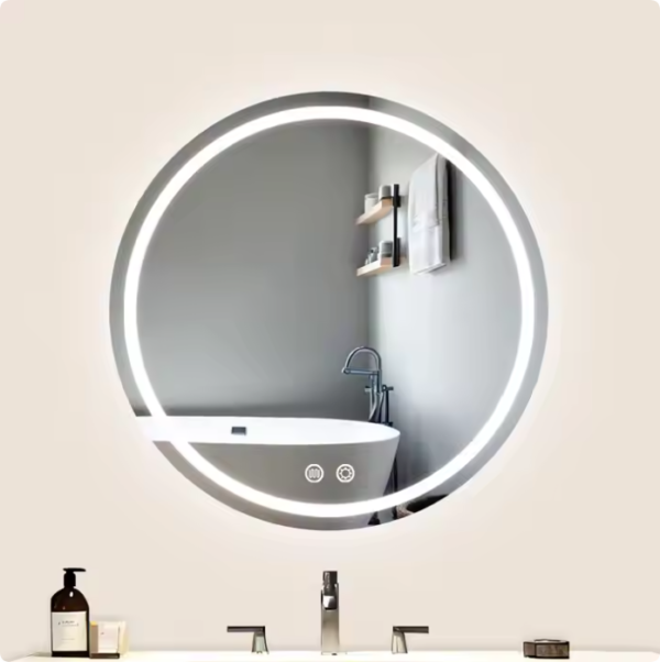 washroom wall touch switch hotel toilet intelligent anti fog touch screen smart round led bathroom mirrors with led light