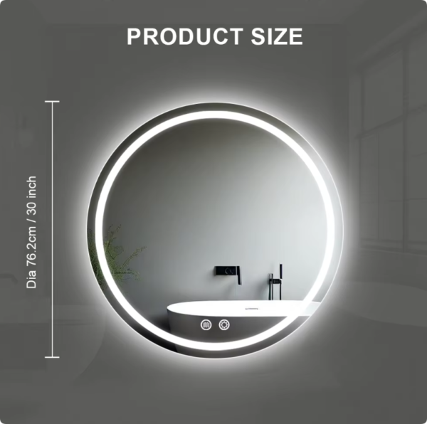 washroom wall touch switch hotel toilet intelligent anti fog touch screen smart round led bathroom mirrors with led light