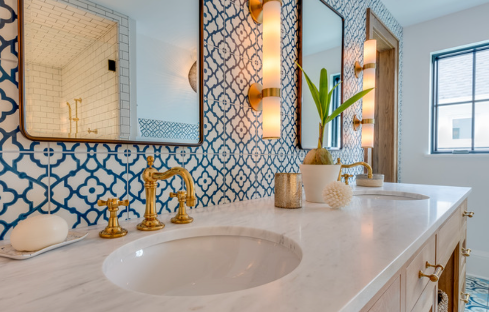 classic countertop basins + patterned tiles