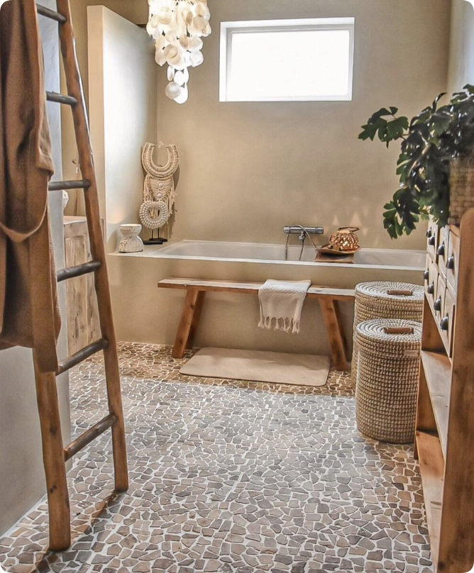 desert inspired boho with warm tones bathroom