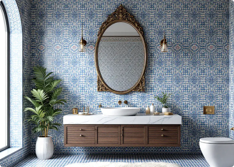 mediterranean bathroom elegant ceramic details