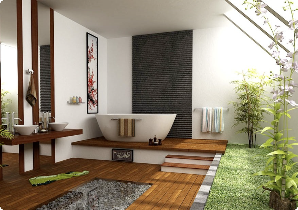 japanese inspired zen boho bathroom