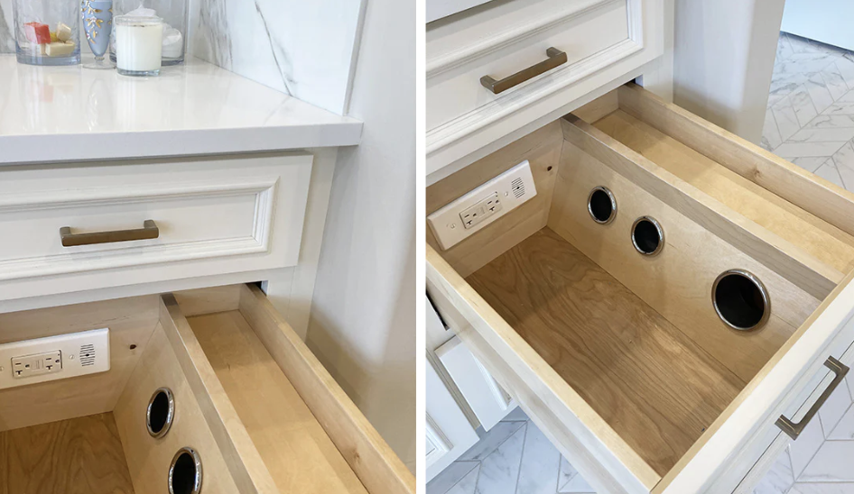 bathroom cabinet with hair dryer