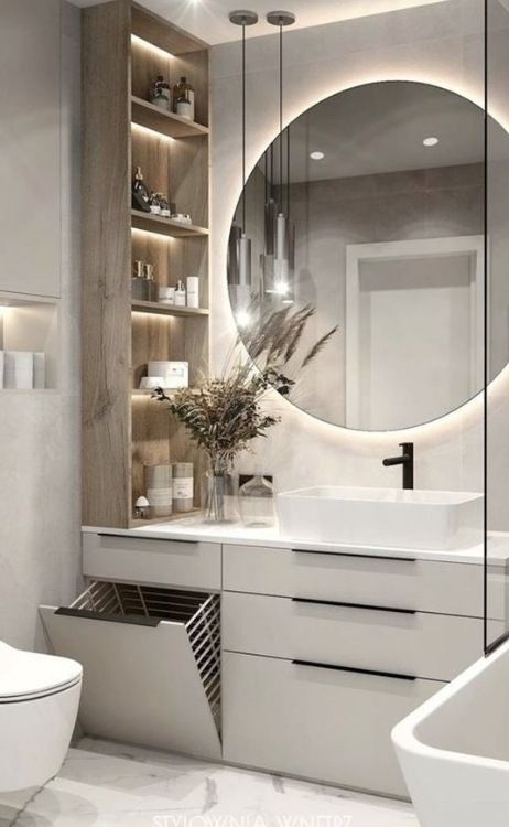 modern bathroom cabinets with laundry storage