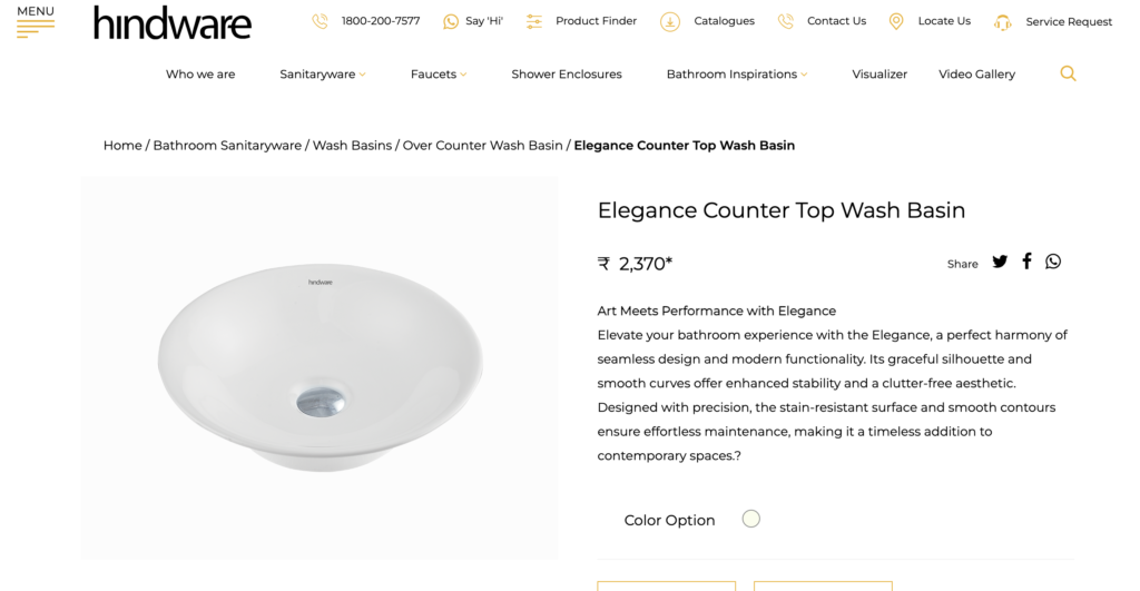 hindware elegant basin