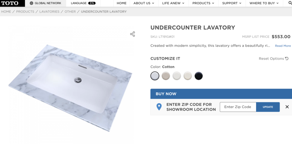 toto lt191 rectangular basin