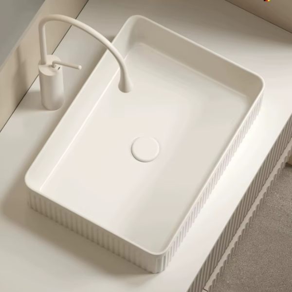 modern design micky white color ceramic oval round groove flute shape bathroom art basin sinks